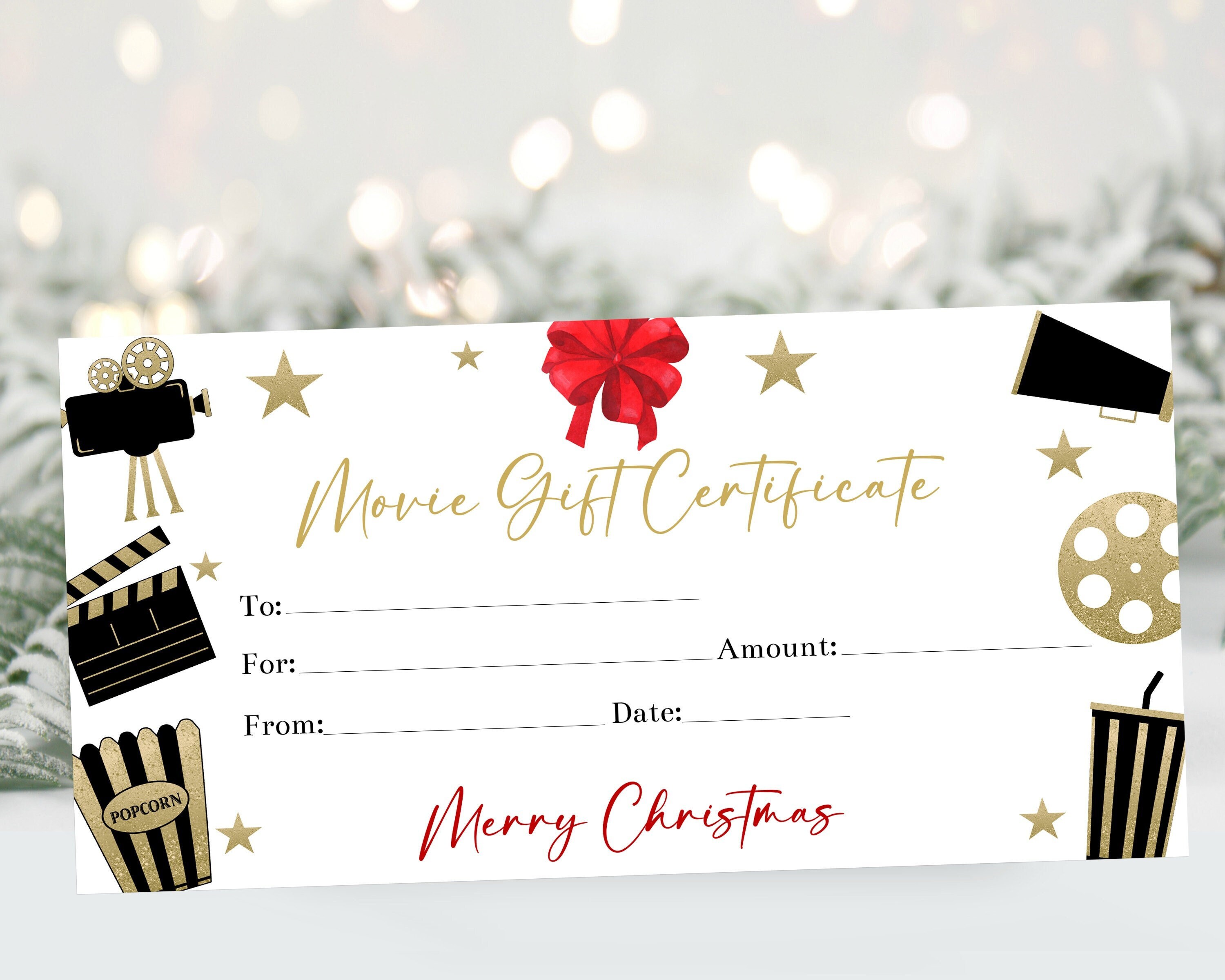 editable movie gift certificate template, christmas gift voucher
