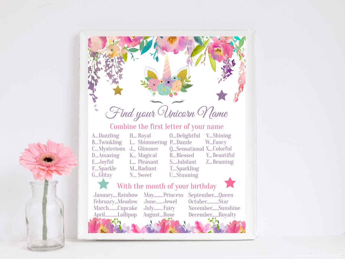 Unicorn Name Game Find Your Unicorn Name Unicorn Party - Etsy