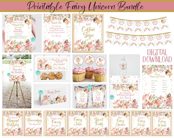 Fairy Birthday Party Enchanted Fairy Unicorn Party Fairy Bundle Fairy Decorations Forest Fairy Garden Party Fairy Invitation Corjl FUMA Il_570xn