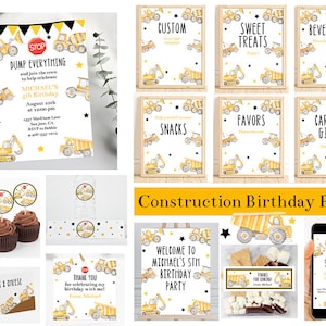 Construction Birthday Party Bundle, Editable Construction Invitation Welcome Sign and Party Decorations, Boys Truck Birthday, Corjl BUCS