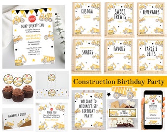 Construction Birthday Party Bundle, Editable Construction Invitation Welcome Sign and Party Decorations, Boys Truck Birthday, Corjl BUCS