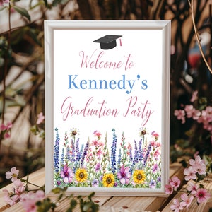 Wildflower Graduation Party Welcome Sign Template Editable Floral Grad Party Entrance Sign Printable Grad Party Decorations Corjl