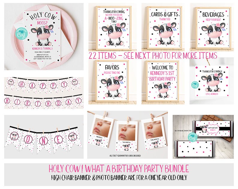 Cow Birthday Party Bundle Printable Cow Invitation Template - Etsy