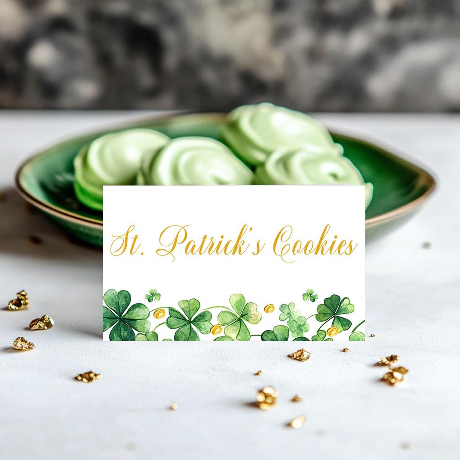 Editable St Patricks Day Party Buffet Card Printable St Pats Place Card St Patricks Day Luncheon Table Party Decorations Corjl