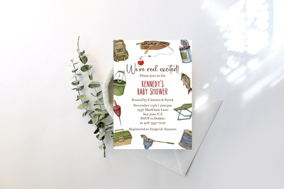 Editable Fishing Baby Shower Invitation Template Printable We're Reel Excited Baby Shower Invite Co Ed Baby Shower Boy Baby Corjl FIBI Il_570xn
