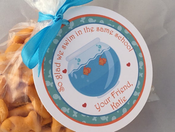 Printable Valentines Tags, Goldfish Valentine, Swim in the Same School, Fish Valentine's Tag, Goldfish, Valentine's Day, Kids Valentines Il_570xn