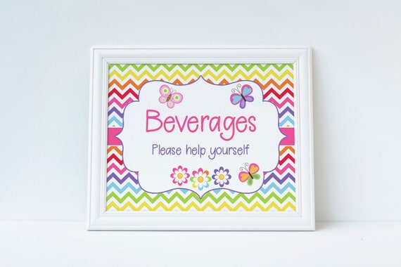 Drinks Sign, Beverage Sign, Rainbow Butterfly, Rainbow Party Decorations, Butterfly Party, Girls Birthday Party, Garden Party, Instant, RBBP Il_570xn