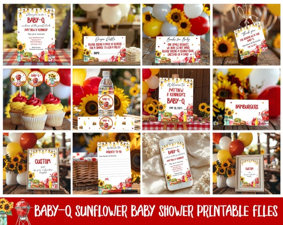 Baby Q Baby Shower Bundle Set BBQ Baby Shower Baby Q Invitation Baby Q Welcome Sign Couples Baby Shower Summer Co-ed Baby Shower Corjl RCBQ