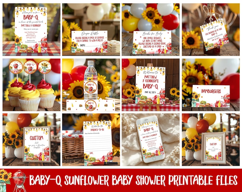 Baby Q Baby Shower Bundle Set BBQ Baby Shower Baby Q Invitation Baby Q Welcome Sign Couples Baby Shower Summer Co-ed Baby Shower