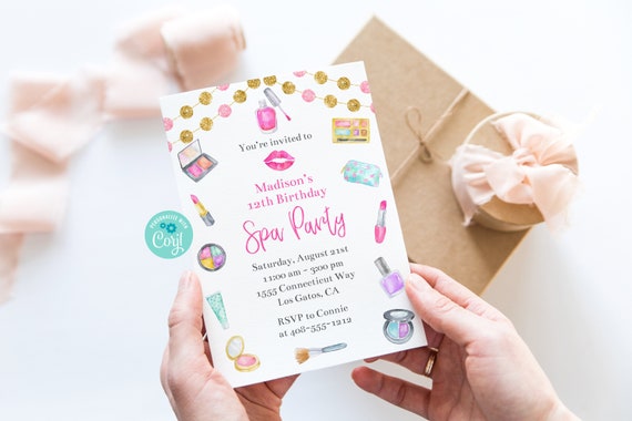 Editable Spa Party Invitation, Makeup Party, Tween Birthday Party, Spa Birthday, Invitation Template, Corjl, Printable Invitation, MASP Il_570xn