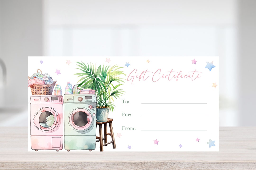 Printable Laundry Gift Certificate Voucher Template, Washer Dryer