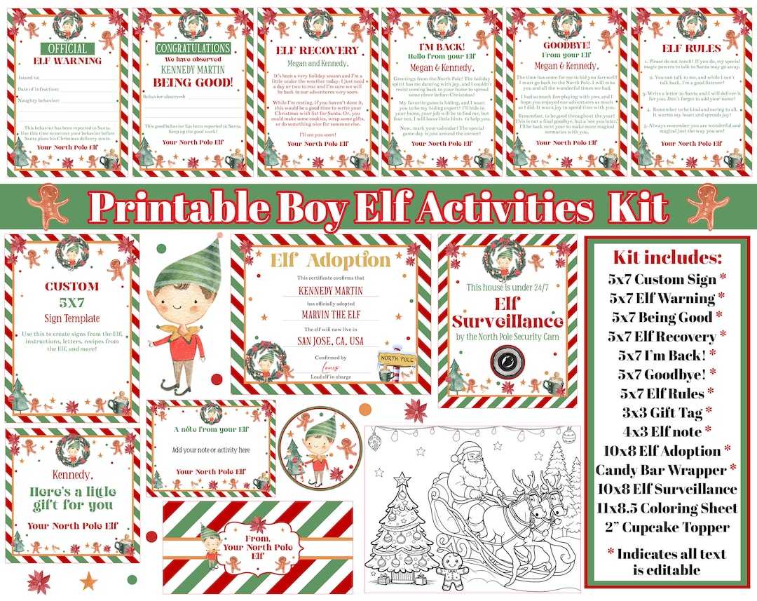 Kids Printable Boy Elf Activities Christmas Bundle Kit, I'm Back ...