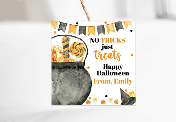 No Tricks Just Treats Halloween Tag | Halloween Tag For School | Halloween Tag for Trick or Treaters | Co-Worker Tag | Corjl | Printable Il_570xn