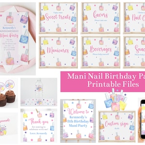 Mani Birthday Party Bundle, Editable Mani Pedi Set, Girls Birthday Manicure Party Printables, Nail Salon Party Decorations, Corjl, MPNP image 1