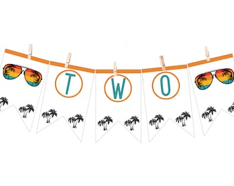 "Two Cool" 2nd Birthday Banner - Sunglasses Theme, High-Quality Cardstock, Unstrung - View #2