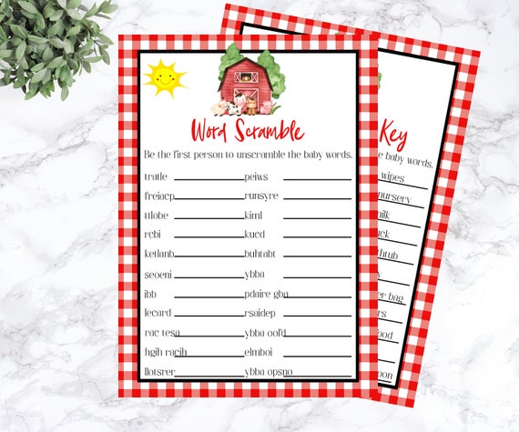 Baby Word Scramble Word Scramble Game Farm Baby Shower Baby Shower Games Gender Neutral Baby Shower Barnyard Instant Download Rfbs By Sweet Party Wishes Catch My Party