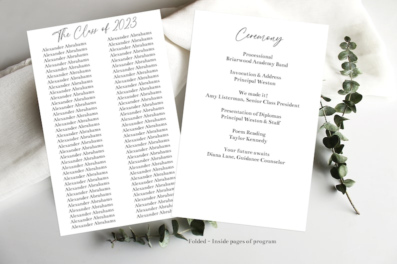 Editable Graduation Folded Program Template, Printable Commencement Pamphlet, Preschool Elementary Middle School High School, 11.5x8, Corjl image 3