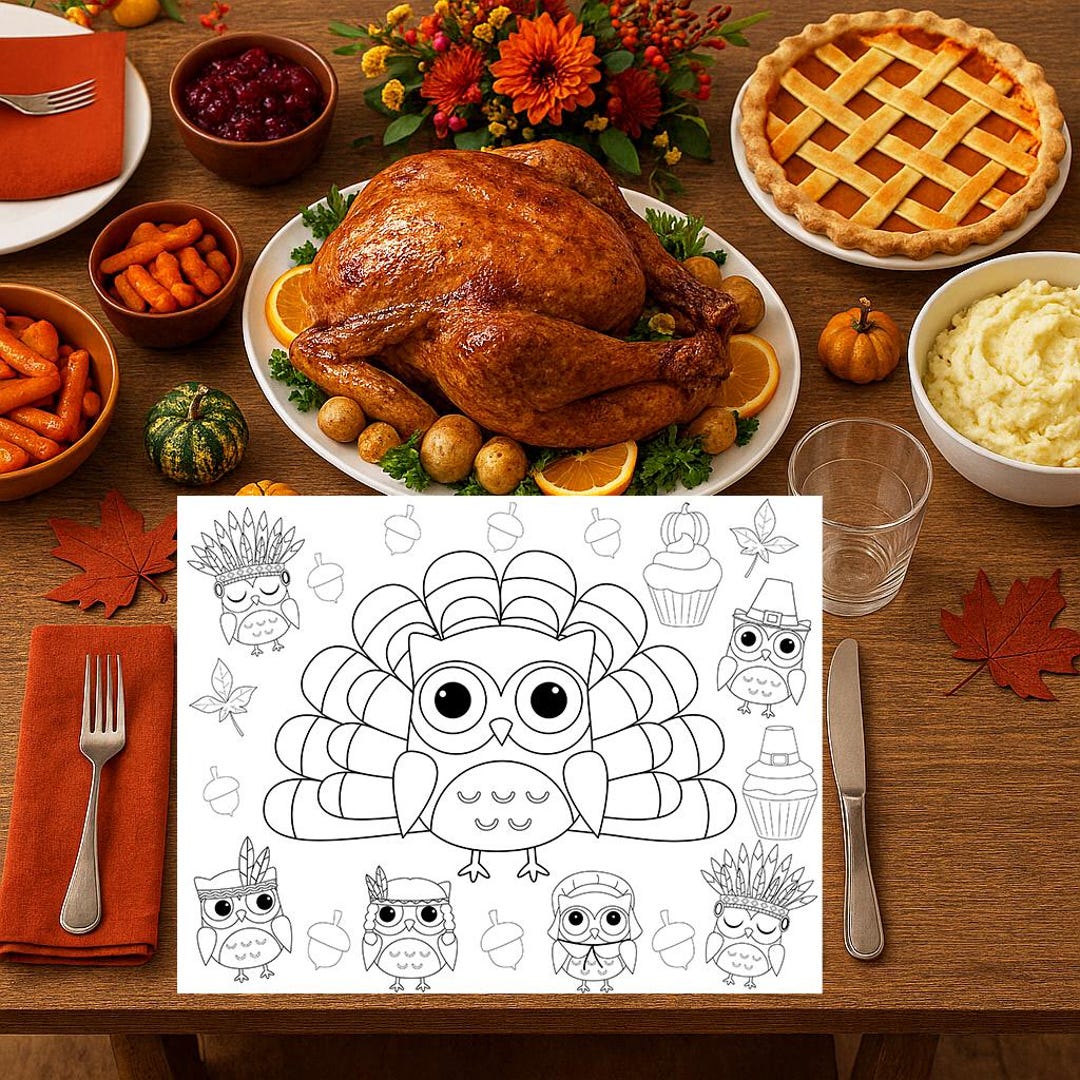 Thanksgiving Dinner Coloring Sheet Printable Kids Thanksgiving Activity ...