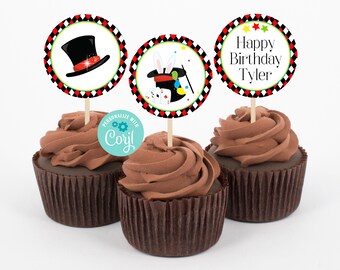 Printable Magic Party Cupcake Toppers, Editable Magician Cupcake Toppers, Magic Birthday Party, Magic Party Decorations, Corjl, Digital