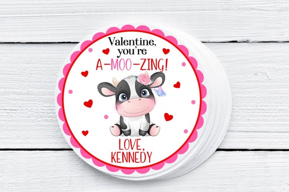 Cow Valentine Tags, You're A-Moo-Zing, Farm Valentines, Kids Valentines For School, Preschool Valentines, Daycare Valentine Gift, Co Worker Il_570xn