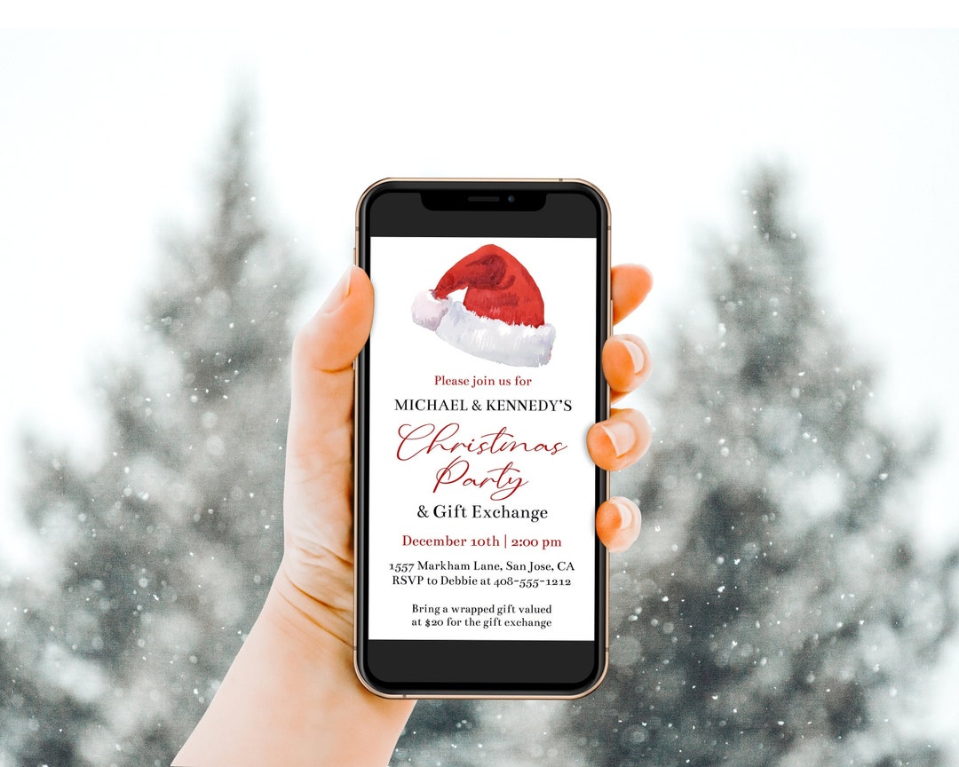 Editable Santa Hat Christmas Party Digital Invitation Template Holiday ...