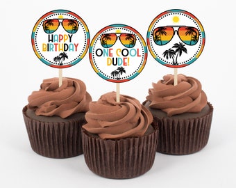 One Cool Dude Cupcake Toppers, First Birthday, 1st Birthday Party, Boy Birthday Party, Sunglasses, Printable, Instant Download, ONEC