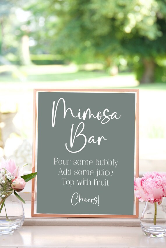 Sage Green Mimosa Bar Sign Template, Boho Wedding Shower, Minimalist
