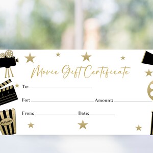 Printable Movie Gift Certificate Template, Editable Movie Gift Voucher ...