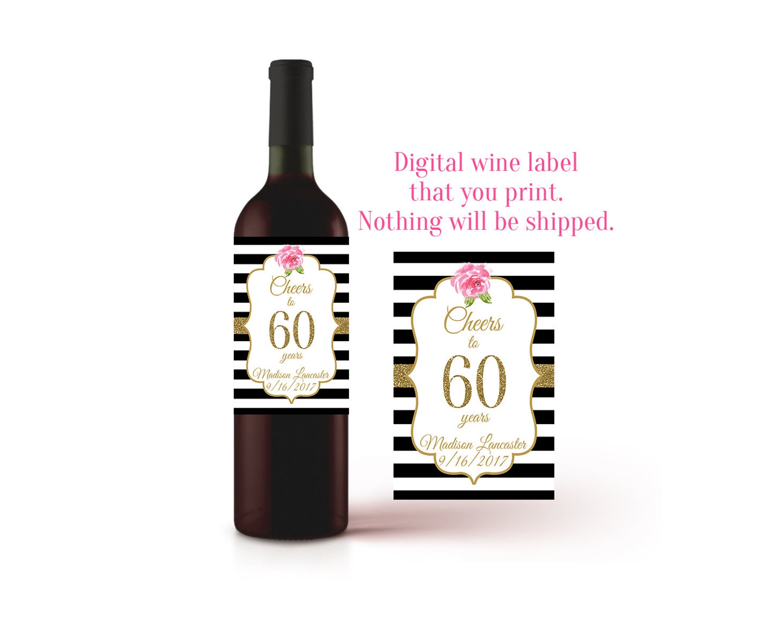 60th Birthday Wine Label Cheers to 60 Years 60th Wine Label Etsy