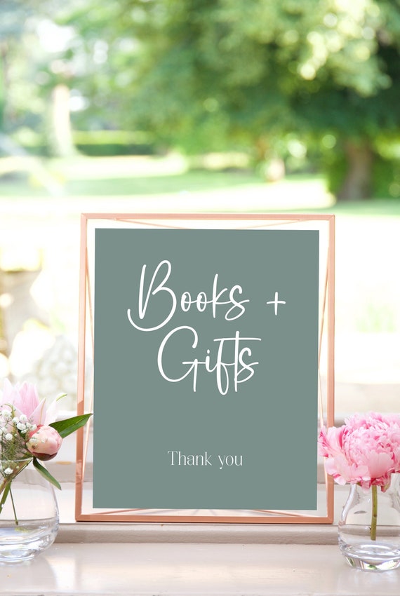 Sage Green Books and Gifts Sign Template, Boho Baby Shower, Minimalist Baby Shower, Gift Table Sign, Baby Shower Decorations, Instant, SGBS Il_570xn