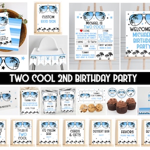 Two Cool 2nd Birthday Party Bundle Templates, Blue and Black Second Birthday Party Decorations, Printable Boys Birthday, Corjl, BLOC