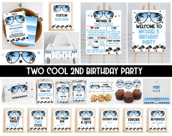 Two Cool 2nd Birthday Party Bundle Templates, Blue and Black Second Birthday Party Decorations, Printable Boys Birthday, Corjl, BLOC