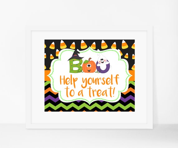 Halloween Sign, Halloween Porch, Halloween Candy, Porch Sign, Halloween Decor, Trick or Treat Sign, Halloween Printable, Help Yourself Sign Il_570xn