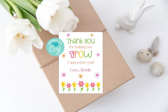 Personalized Thank You For Helping Me Grow Tag, Teacher Appreciation Tag, Gift For Teacher, Daycare Gift, Printable School Tag, Corjl Il_570xn