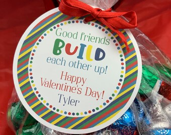 Building Valentine, Building Bricks Valentine, Good friends Build each other up, Kids Valentine Cards, Valentine For School, Kids Valentines