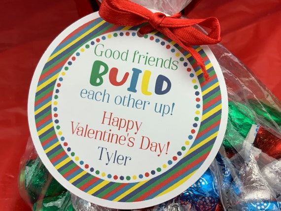Building Valentine, Building Bricks Valentine, Good friends Build each other up, Kids Valentine Cards, Valentine For School, Kids Valentines Il_570xn