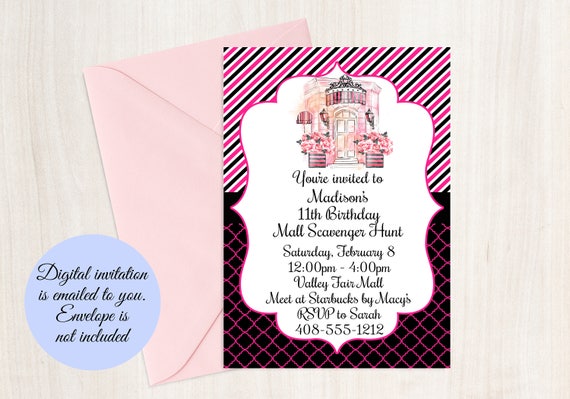 Mall Scavenger Hunt Mall Party Invite Mall Birthday Party Mall