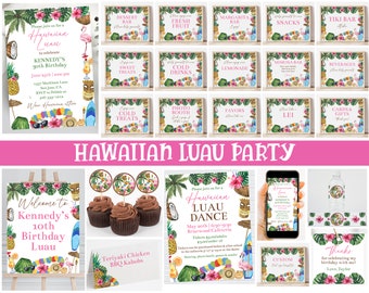 Printable Hawaiian Luau Party Decorations, Luau Birthday Graduation Anniversary Bridal Baby Shower, Tropical Hawaiian Party, Corjl, HLDA