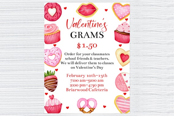 Editable Valentine's Day Grams Flyer Template, Printable School Valentine's Day Fundraiser, Valentine Grams For Classmates & Friends, Corjl Il_570xn