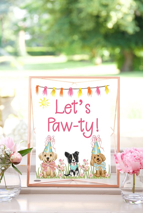 Let's Paw-ty, Puppy Party, Dog Party, Puppy Decorations, Puppy Birthday, Dog Birthday, Printable Sign, Instant, Puppy Party Decor, PAWB Il_570xn