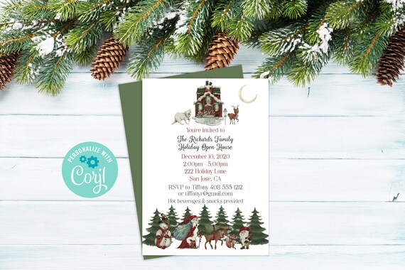 Editable Holiday Open House Invitation, Christmas Party Invitation, Holiday Party, Corjl, Printable Invite, Flat 5x7, Rustic, TCD Il_570xn