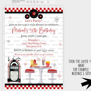 Editable 50's Birthday Party Invitation Template, 50's Party, Diner ...