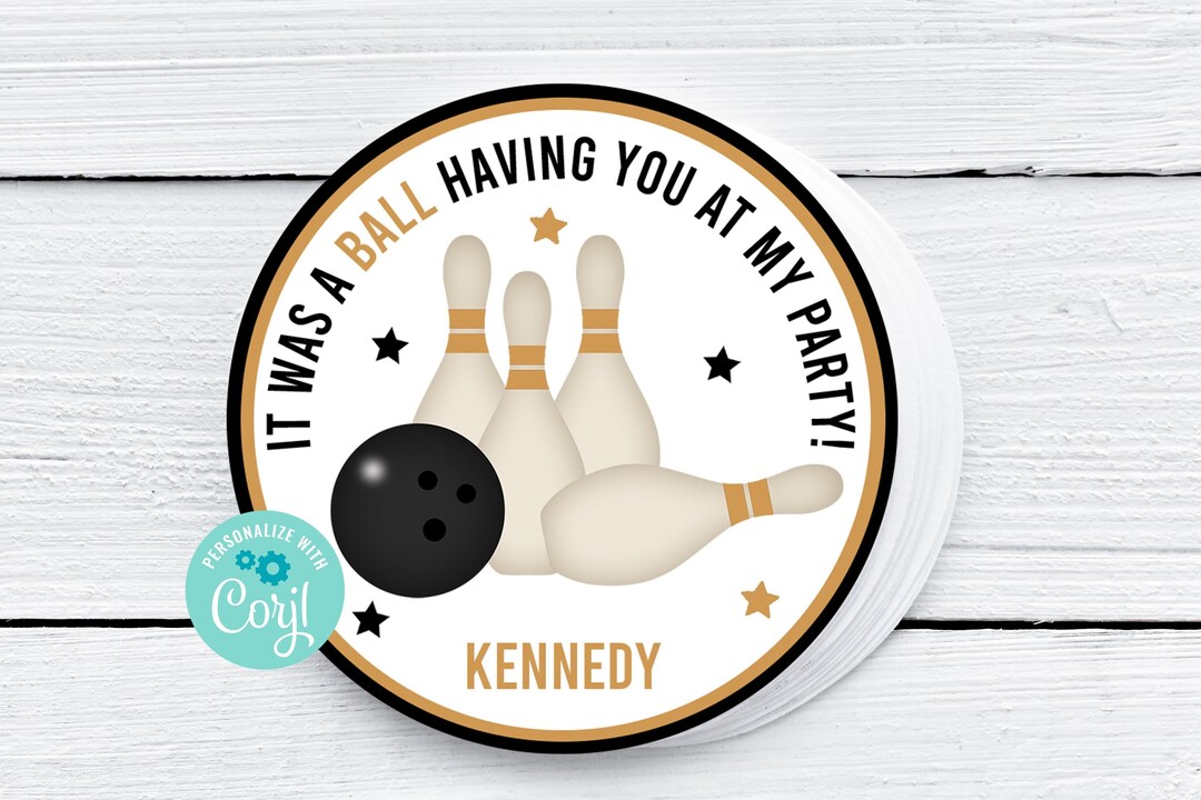 Editable Black and Gold Bowling Party Birthday Favor Tag Printable ...