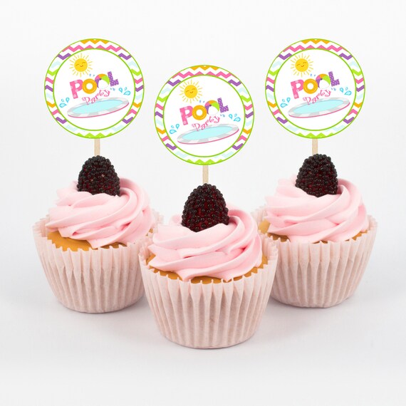 Pool Party, Cupcake Toppers, Digital Download, Pool Party Decor, Instant Download, Swim Party, Summer Party, Pool Party Decorations Il_570xn
