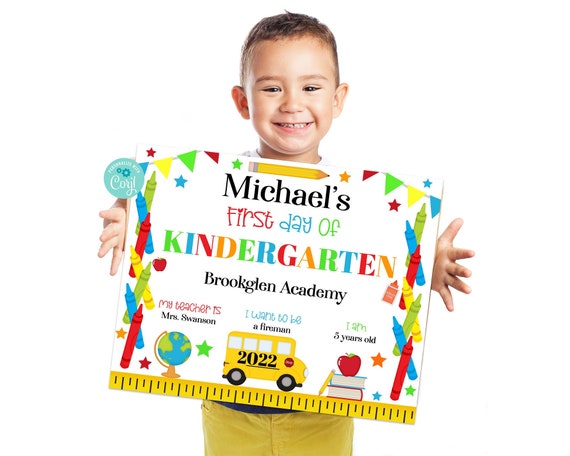 First Day of Kindergarten Back To School Sign Kindergarten Sign 1st Day of Kindergarten First Day of School Sign Editable Sign Corjl Il_570xn