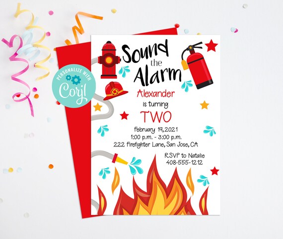 Editable Fire Birthday Invitation, Fire Birthday Party, Fire Truck Party, Printable Invitation, Firetruck, Corjl, Instant Download, FTBP Il_570xn