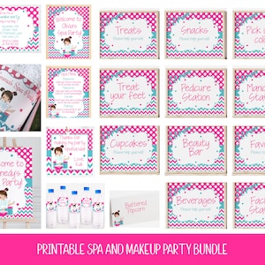 Printable Makeup Spa Party Bundle, Spa Party Invitation, Spa Party Signs, Spa Party Decorations, Spa Birthday, Spa Menu, Makeup Party, Corjl