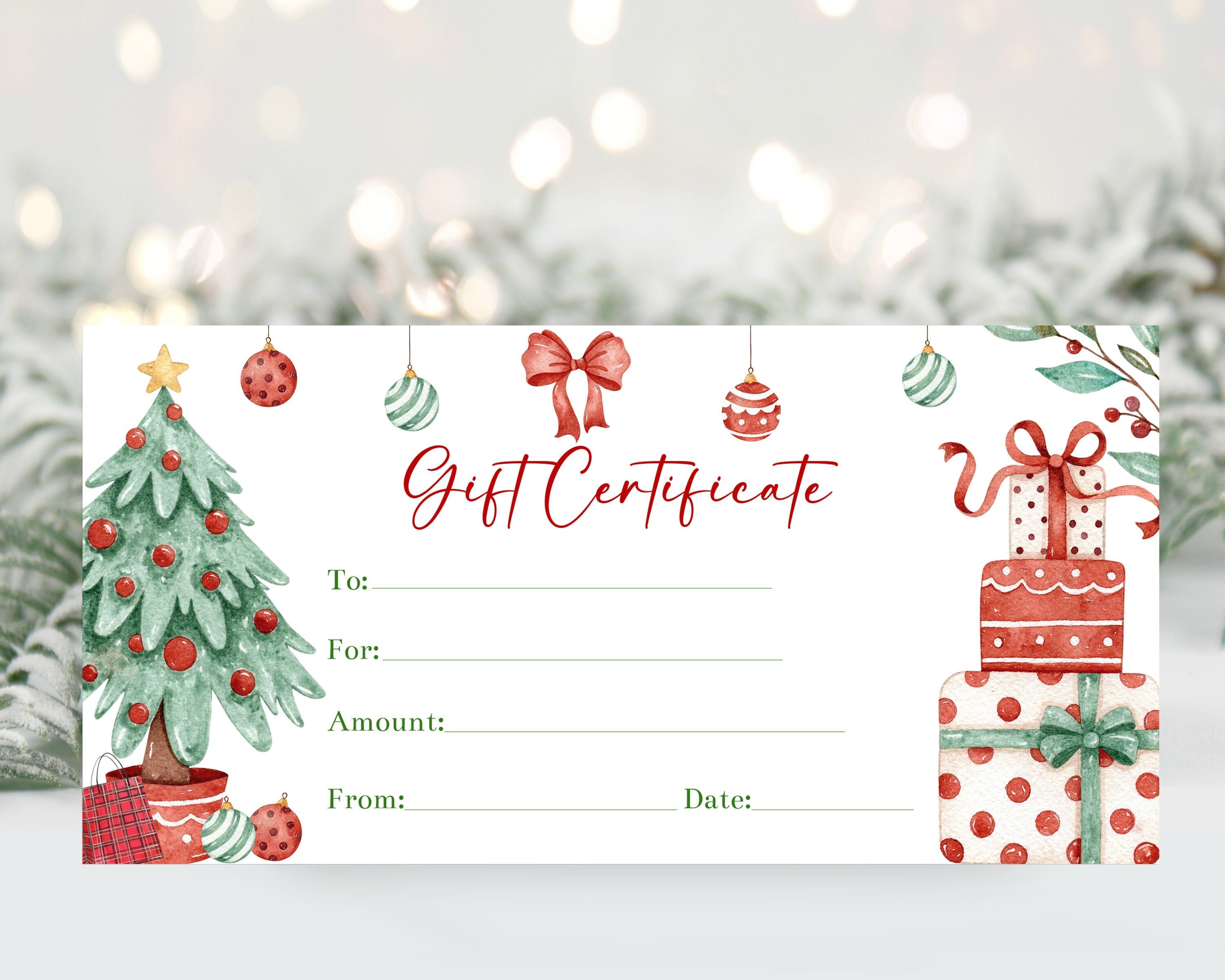 Christmas Gift Certificate Voucher Template, Editable Christmas