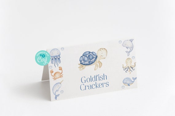 Editable Ocean and Sea Food Cards Or Place Card For Ocean Baby Shower ...