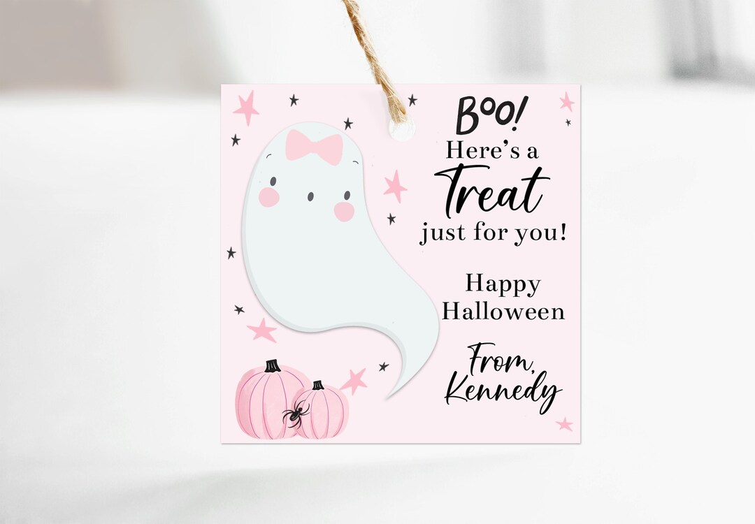 Pink Boo Printable Printable Ghost Pink Boo Halloween Treat Tag School Halloween Tag ...